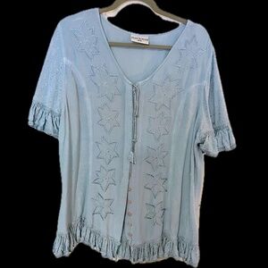 Holy Clothing Ruffled Light Blue Top size 2X
